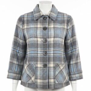 Pendleton Jacket Girls Medium Wool Plaid‎ Archive Blue Gray Shacket Cabin Coat